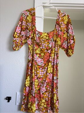 Billabong Floral Mini Dress in Mustard, Pink & White